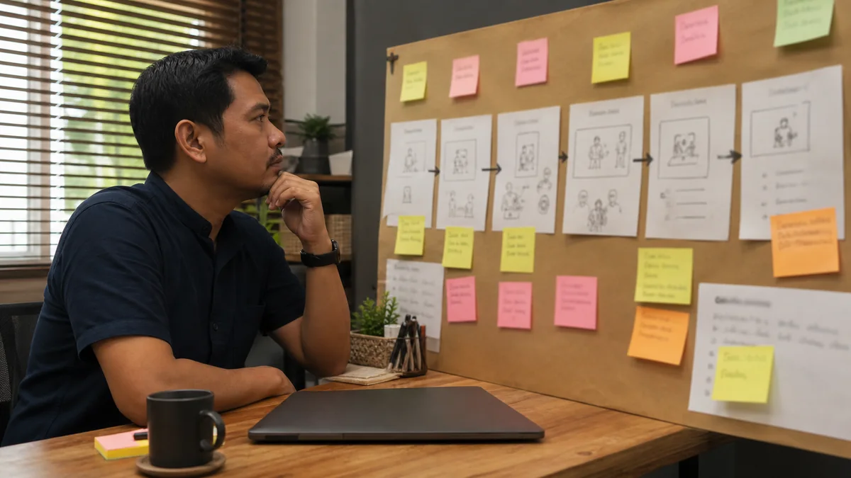 Business owner planning ad channel by sales urgency and customer journey