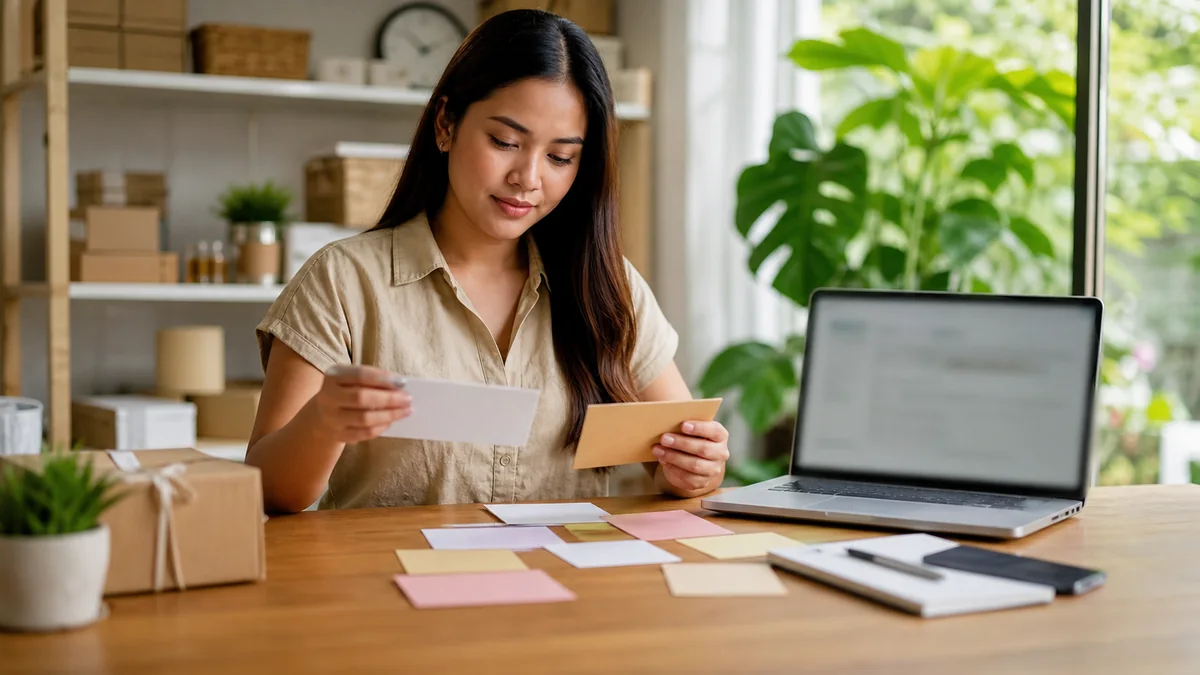 Business owner organizing customer questions for content planning