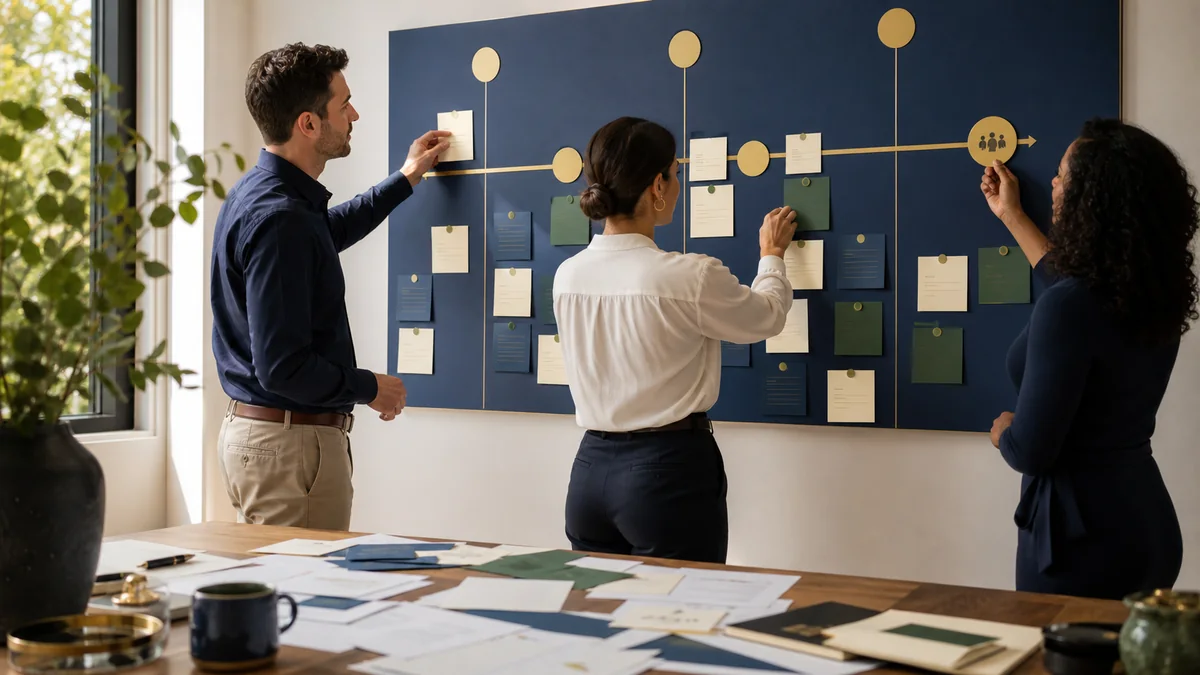 Business team mapping a 90-day search and conversion improvement plan