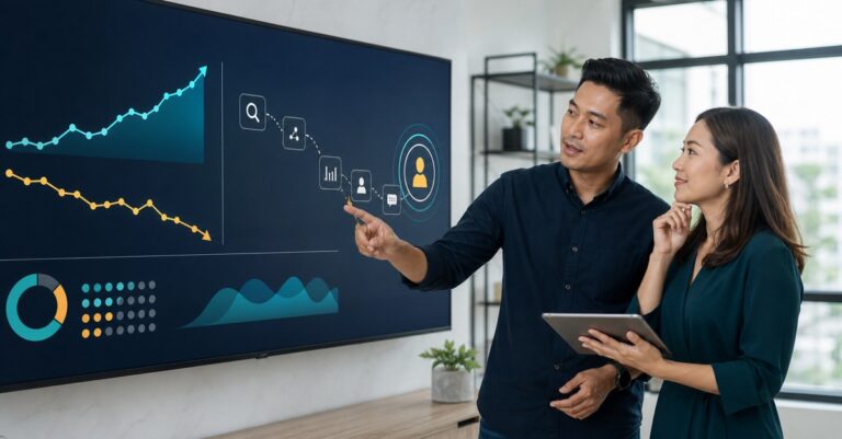 A business owner comparing rising AI-search impressions with declining website clicks