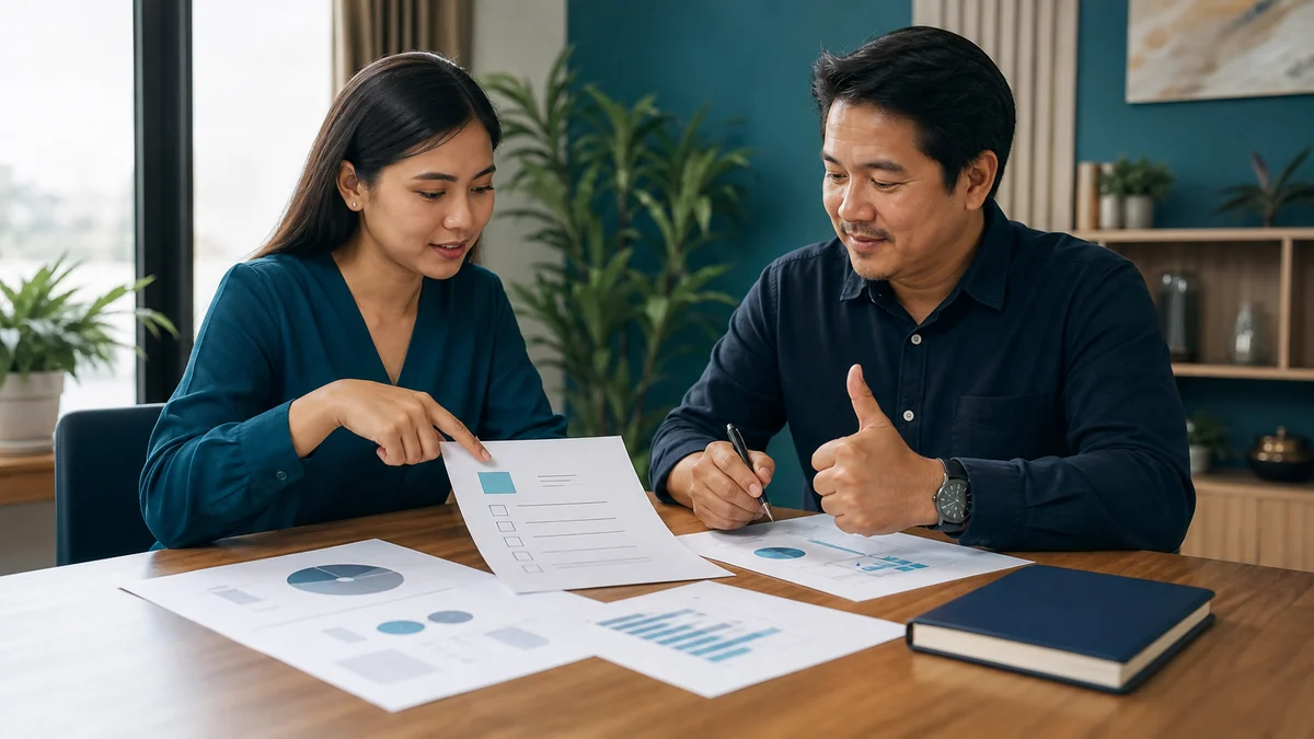 Business owner and marketing specialist verifying evidence before approving a bounded campaign change