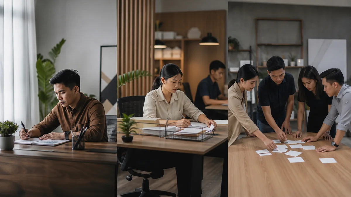 Decision aid comparing a freelancer, an in-house marketer and a coordinated remote marketing team