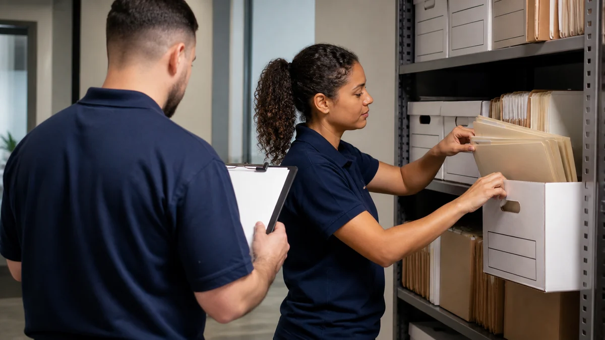 Service-business team organizing historical advertising reports before migration