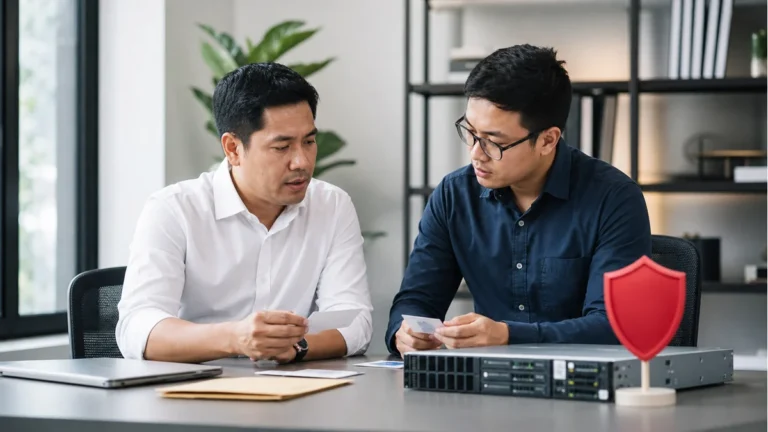 Business owner and developer reviewing a WordPress security update