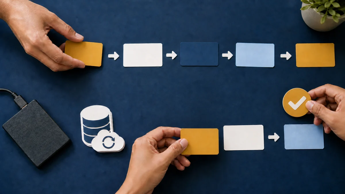 A controlled backup and website update workflow